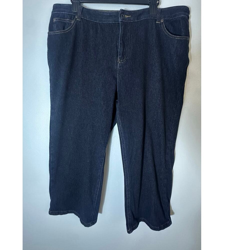 L.L. Bean Women's 18 Petite Classic Fit Straight Capri Jeans Dark Wash Blue